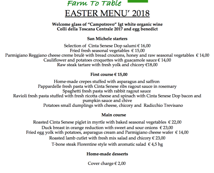 San Michele allarco Menu Pasqua 2018 ENG