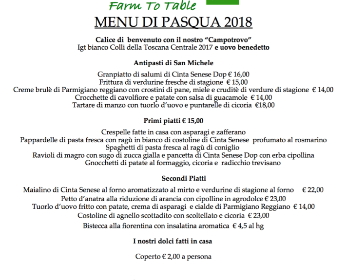 San Michele allarco Menu Pasqua 2018 ITA